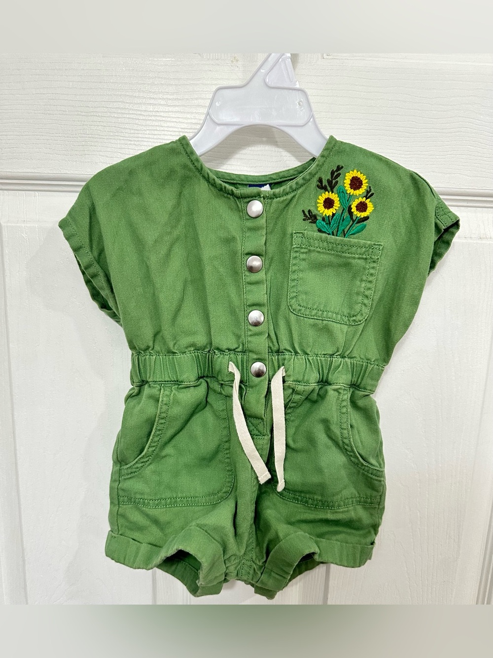 Old Navy Green Sunflower Embroidered Romper